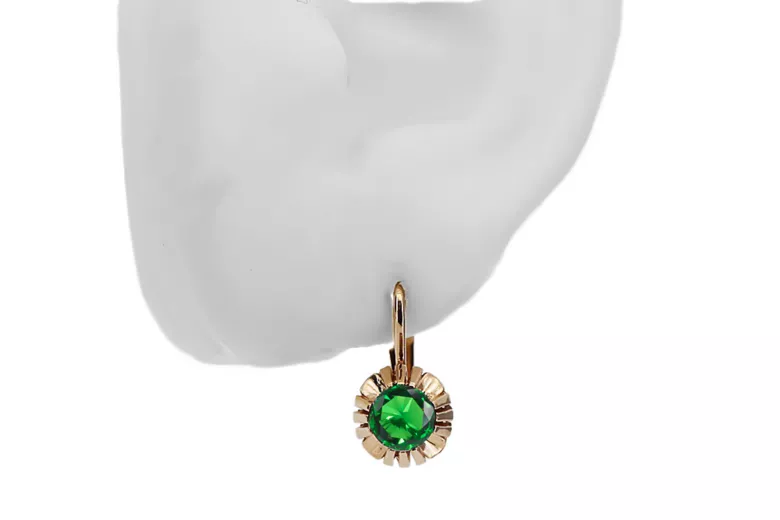 Earrings Vintage Jewlery Emerald Original Vintage 14K Rose Gold vec027r